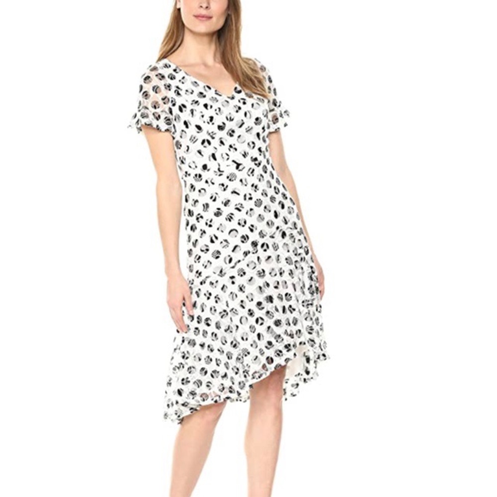 SANGRIA Ruffled Hem Lace Polka Dot Dress